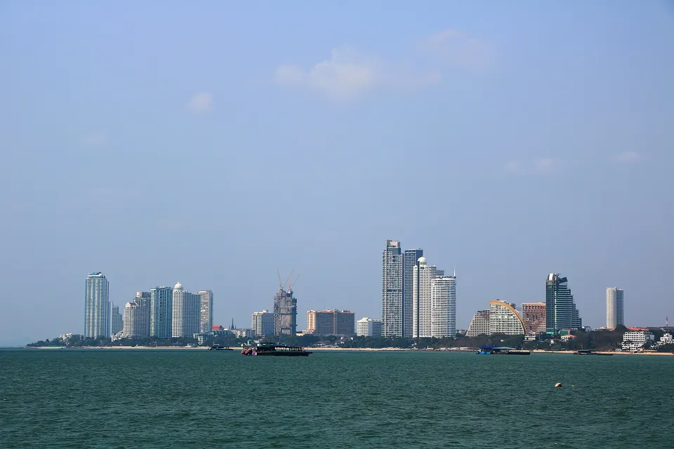 Photo: the towers of Naklua and North Pattaya along the shore, seen from a ferry in the bay